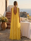 Chiffon A Line Strapless Long Formal Dresses with Ruffles
