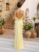 Satin Mermaid Spaghetti Straps Long Formal Dresses with Pleated