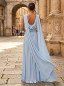 Chiffon Mermaid V Neck Sleeveless Long Formal Dresses with Pleated