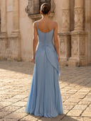 Chiffon Mermaid Scoop Neck Spaghetti Straps Long Formal Dresses with Pleated