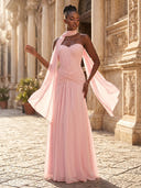 Chiffon Sheath Strapless Long Formal Dresses with Pleated