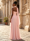 Chiffon Sheath Strapless Long Formal Dresses with Pleated