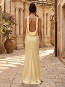 Satin Mermaid Halter Long Formal Dresses with 3D Flower