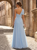 Chiffon Sheath One Shoulder Long Formal Dresses with Pleated