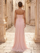 Chiffon Mermaid Strapless Long Formal Dresses with Slit