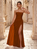 Chiffon A Line Formal Dresses Spaghetti Straps Tea Length Formal Dresses with Pleated Wedding Guest Maxi Dresses