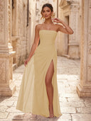 Chiffon A Line Formal Dresses Spaghetti Straps Tea Length Formal Dresses with Pleated Wedding Guest Maxi Dresses