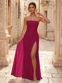 Chiffon A Line Formal Dresses Spaghetti Straps Tea Length Formal Dresses with Pleated Wedding Guest Maxi Dresses