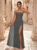 Chiffon A Line Formal Dresses Spaghetti Straps Tea Length Formal Dresses with Pleated Wedding Guest Maxi Dresses