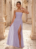 Chiffon A Line Formal Dresses Spaghetti Straps Tea Length Formal Dresses with Pleated Wedding Guest Maxi Dresses
