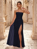 Chiffon A Line Formal Dresses Spaghetti Straps Tea Length Formal Dresses with Pleated Wedding Guest Maxi Dresses