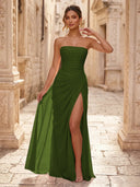 Chiffon A Line Formal Dresses Spaghetti Straps Tea Length Formal Dresses with Pleated Wedding Guest Maxi Dresses