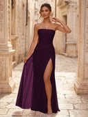 Chiffon A Line Formal Dresses Spaghetti Straps Tea Length Formal Dresses with Pleated Wedding Guest Maxi Dresses