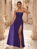 Chiffon A Line Formal Dresses Spaghetti Straps Tea Length Formal Dresses with Pleated Wedding Guest Maxi Dresses