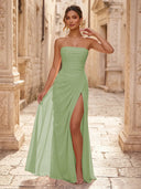 Chiffon A Line Formal Dresses Spaghetti Straps Tea Length Formal Dresses with Pleated Wedding Guest Maxi Dresses