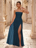 Chiffon A Line Formal Dresses Spaghetti Straps Tea Length Formal Dresses with Pleated Wedding Guest Maxi Dresses