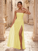 Chiffon A Line Formal Dresses Spaghetti Straps Tea Length Formal Dresses with Pleated Wedding Guest Maxi Dresses