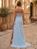 Chiffon Mermaid Sweetheart Strapless Long Formal Dresses with Corset
