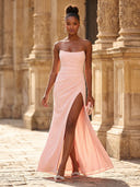 Satin Mermaid Strapless Long Formal Dresses with Pleated