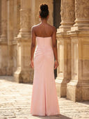 Satin Mermaid Strapless Long Formal Dresses with Pleated
