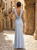 Satin Mermaid V Neck Long Formal Dresses with Pleated