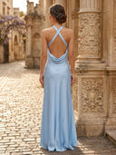 Satin Mermaid Halter Long Formal Dresses with Sleeveless