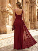 Chiffon Mermaid Sweetheart Spaghetti Straps Long Formal Dresses with Pleats