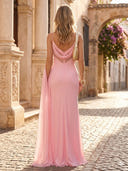 Chiffon Mermaid Spaghetti Straps Long Formal Dresses with Slit