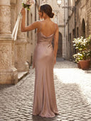 Satin Mermaid V Neck Spaghetti Straps Long Formal Dresses with Pleated