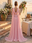 Chiffon A Line Strapless Long Formal Dresses with Beadings