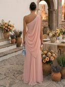 Chiffon Mermaid One Shoulder Long Formal Dresses with Corset