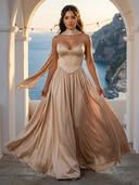 A Line V Neck Sleeveless Long Formal Dresses with Scarf