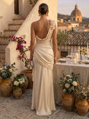 Mermaid One Shoulder Sleeveless Long Formal Dresses with Flower
