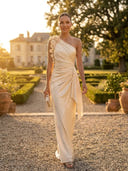 Mermaid One Shoulder Sleeveless Long Formal Dresses with Flower