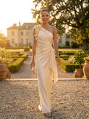 Mermaid One Shoulder Long Formal Dresses with Flower Wedding Guest Sleeveless Maxi Dresses