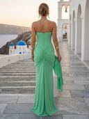 Mermaid Satin Strapless Pleated Sleeveless Long Formal Dresses