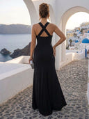 Mermaid Satin Halter Sleeveless Long Formal Dresses with Slit