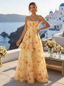 A Line Ruffled Strapless Sleeveless Long Formal Dresses