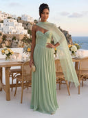 A Line Sweetheart Sleeveless Long Formal Dresses with Scarf
