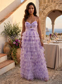 A Line Tulle Sweetheart Sleeveless Long Formal Dresses