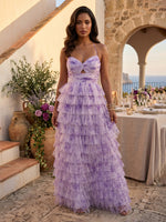 A Line Tulle Sweetheart Sleeveless Long Formal Dresses