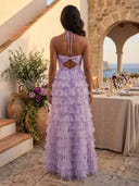 A Line Tulle Sweetheart Sleeveless Long Formal Dresses