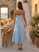 A Line Square Neck Sleeveless Long Formal Dresses with Flower