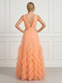 A Line Tiered Deep V Neck Sleeveless Long Formal Dresses