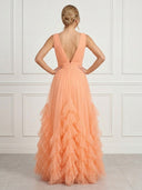 A Line Formal Dresses Chiffon Tiered V Neck Sleeveless Long Wedding Guest Maxi Dresses