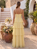 Chiffon Tiered A Line Sweetheart Sleeveless Long Formal Dresses