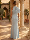 Mermaid Pleated High Neck Short Sleeve Long Formal Dresses