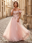 Tulle Off Shoulder A Line Strapless Long Formal Dresses