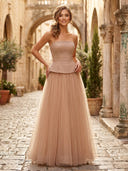 Tulle A Line Long Sheath Strapless Formal Dresses