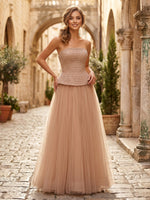 Tulle A Line Long Sheath Strapless Formal Dresses